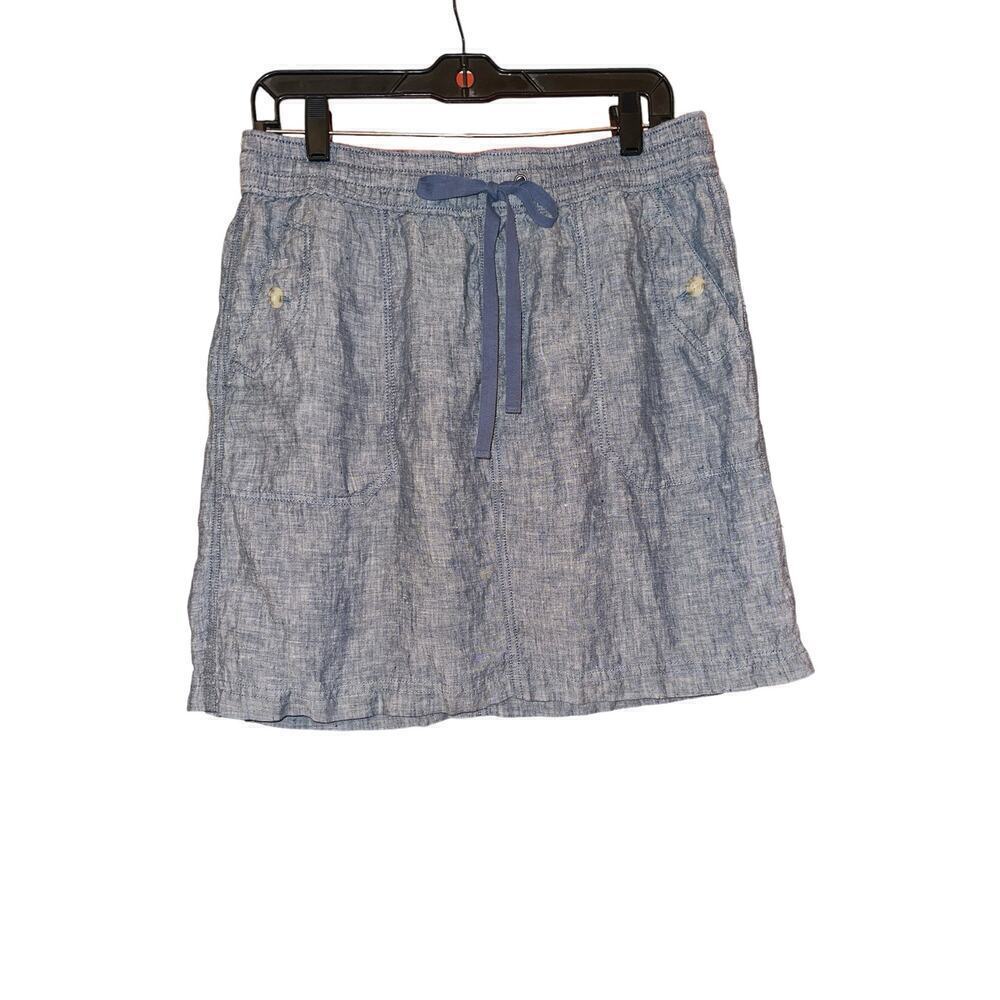 Lord & Taylor Women's Drawstring Waistband Soft Linen Mini Skirt Size 8 Blue